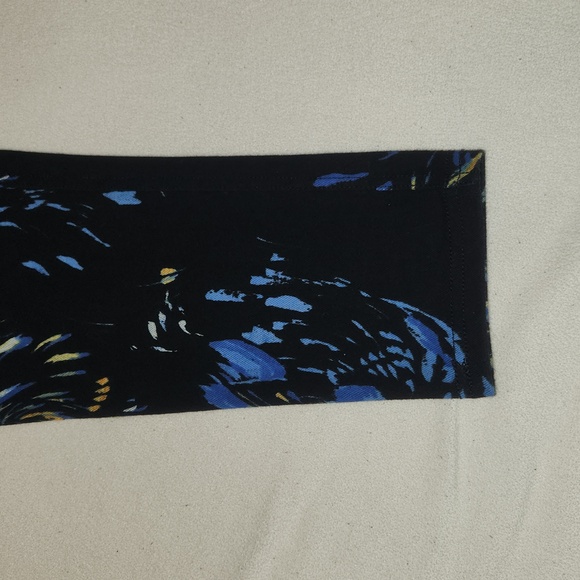 Lildy Printed Jeggings Black with Blue and Yellow Feather Print. - Picture 2 of 6